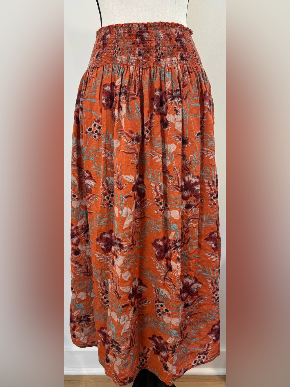 Natural Life Floral Smocked Midi Skirt Strapless Dress XS/S Boho Summer